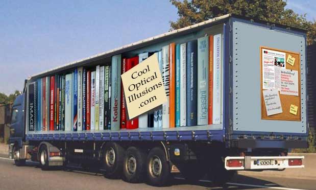 illusion of books on a truck